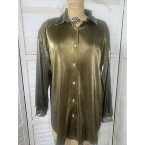 Jeri Marque Vintage Gold Lamée Metallic Button Front Shirt Sz Large USA Made